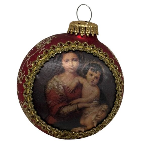 Christmas by‎ Krebs Masters on Silk Virgin and Child Ornament 90s Hand Decorated - Picture 2 of 11